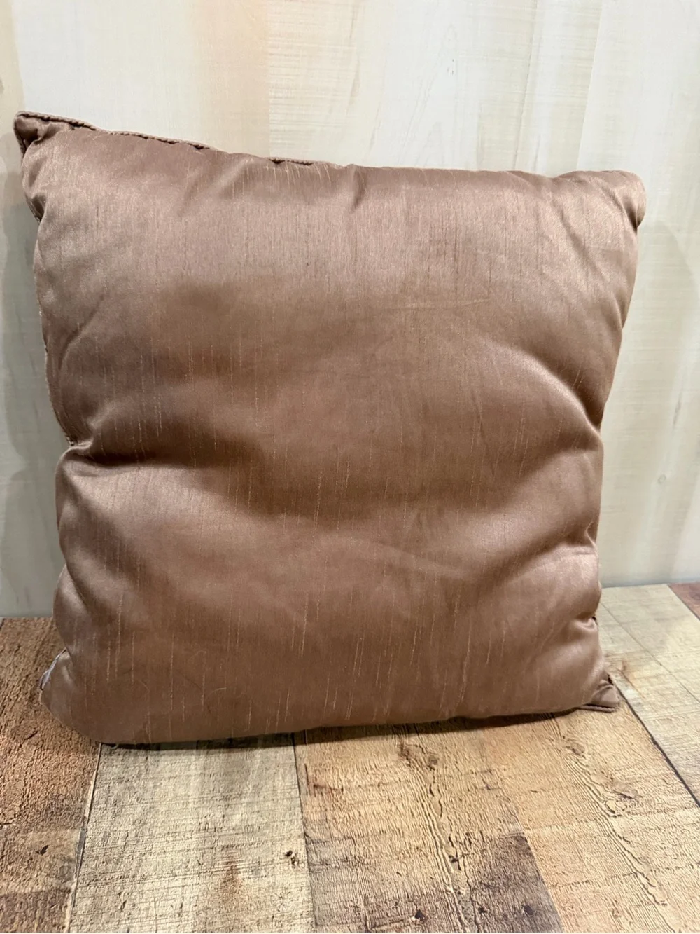 Pair of Decorative Satin Leaf Throw Pillow Covers- Taupe with Brown Leaf 17”x17”